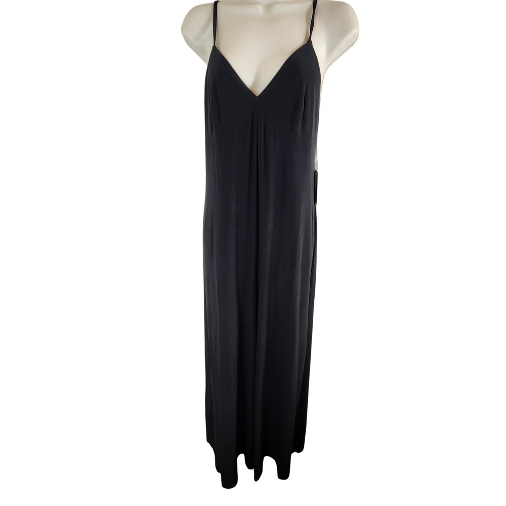 Norma Kamali Slip Jumpsuit Black Wide Leg Spaghetti Strap Size Medium M NEW NWT